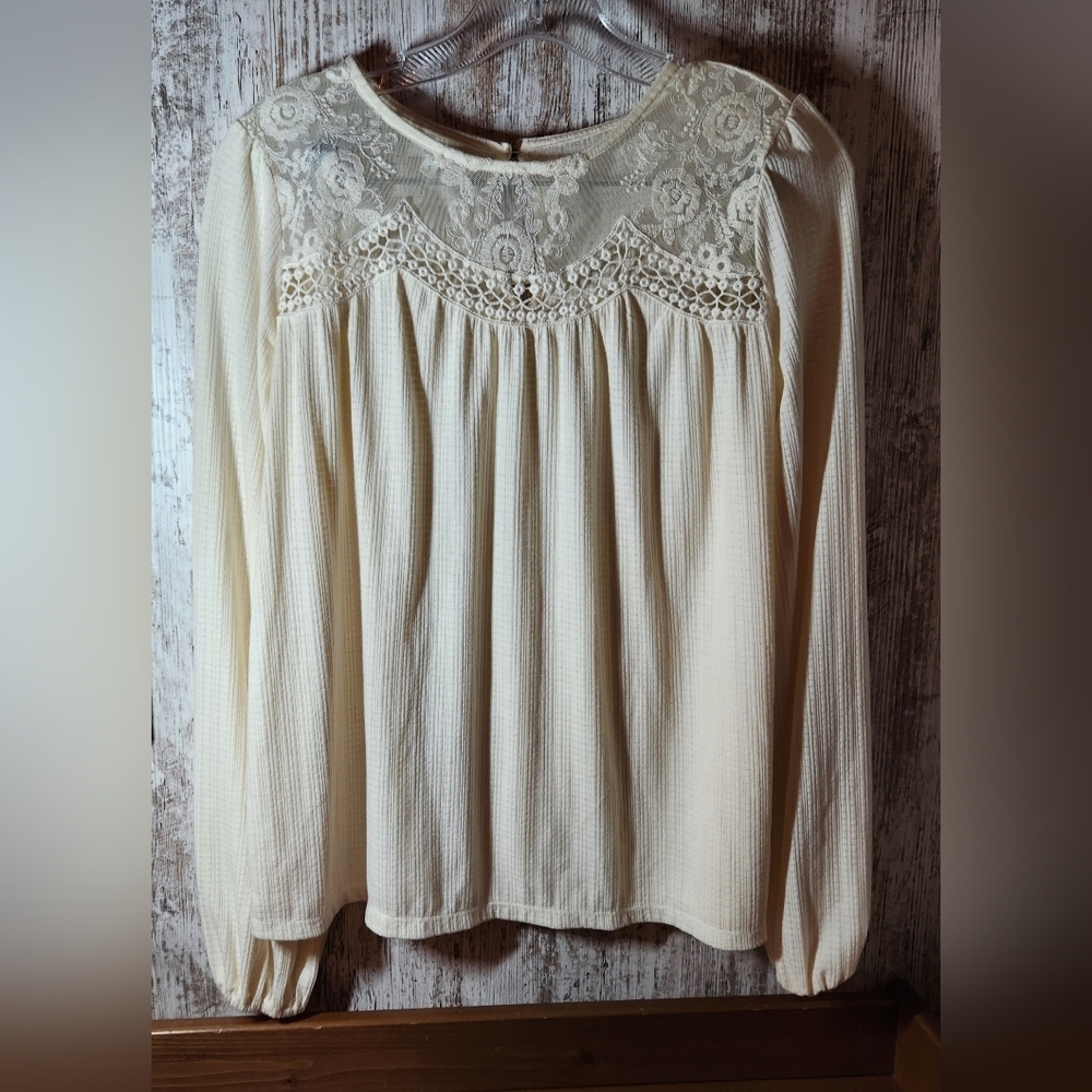 Maurices Cream Lace Accent Blouse